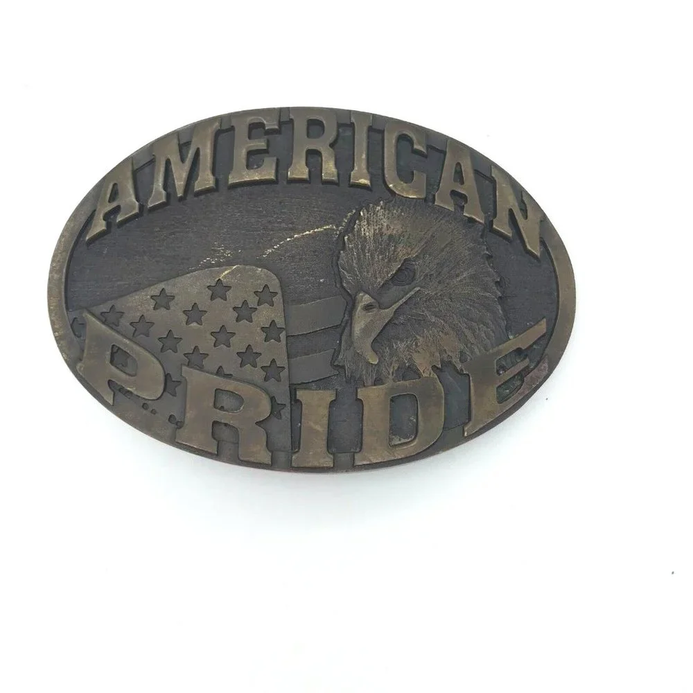 VTG Montana‎ Silversmiths Brass Belt Buckle American Pride Eagle Flag